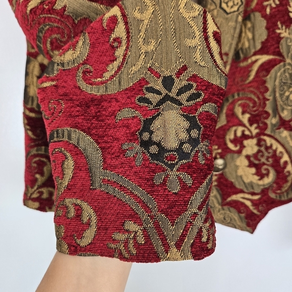 Expose Chenille Cropped Peaked Lapel Blazer Large Paisley Red Gold Western Vtg - Picture 16 of 16